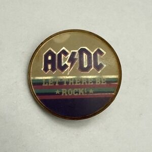 AC/DC Vintage Enamel Pin Let There Be Rock Button Brooch 80's